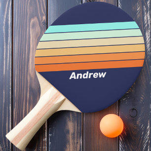 Vintage Style Retro Stripes with Name Ping Pong Paddle