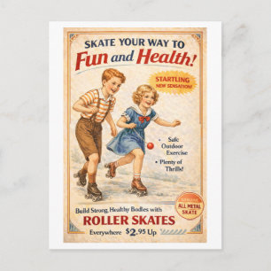 Vintage-Style Roller Skates Advertisement Postcard