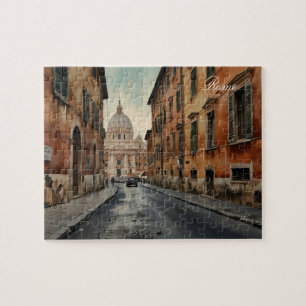 Vintage Style Rome Italian Travel Watercolor Jigsaw Puzzle