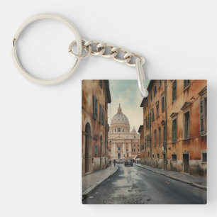 Vintage Style Rome Italian Travel Watercolor Keychain