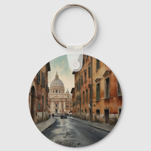 Vintage Style Rome Italian Travel Watercolor Keychain