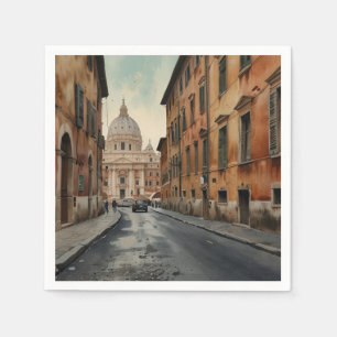 Vintage Style Rome Italian Travel Watercolor Napkin