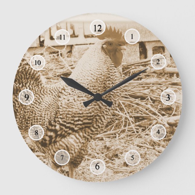 Vintage Style Rooster Photograph Large Clock (Front)