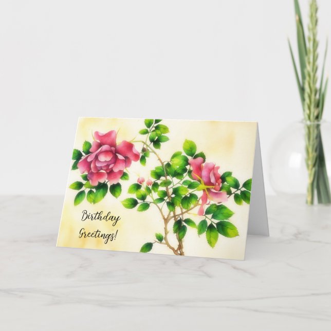 Vintage Style Roses Art Flower Birthday Card (Front)