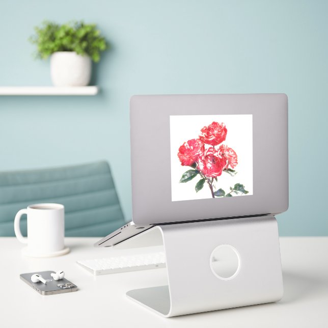 Vintage Style Roses Flower Art Sticker (Laptop On Desk)