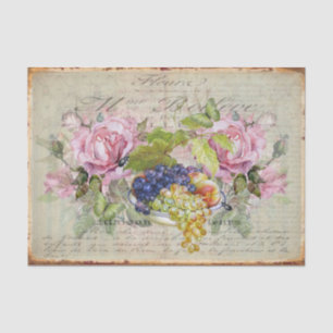 Vintage Style Roses, Fruit Bowl and Old Script Tissue Paper