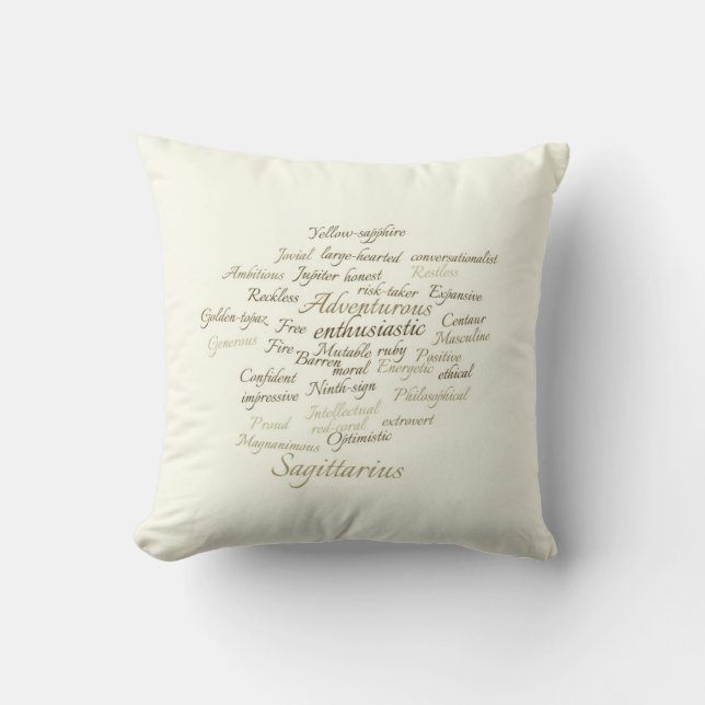 Vintage style Sagittarius traits word cloud pillow (Front)