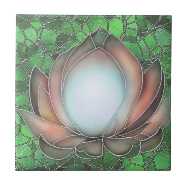 Vintage Style Salmon Lotus Ceramic Tile (Front)
