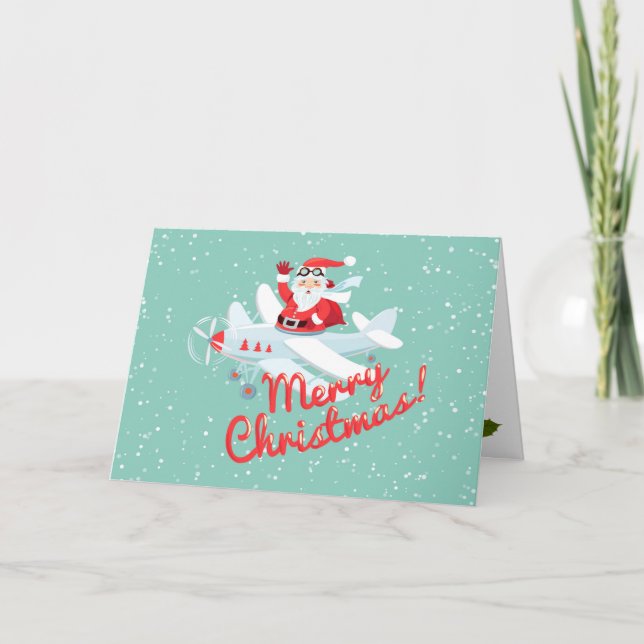 Vintage style Santa - pilot Christmas Holiday Card (Front)