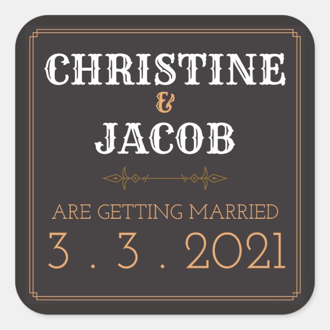 Vintage Style Save The Date Square Sticker (Front)