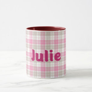 Vintage Style Scottish Plaid in Pink Name Mug Cup