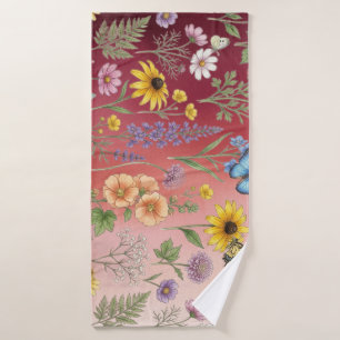 Vintage-Style Seamless Botanical Pattern with Wild Bath Towel