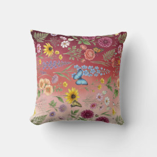 Vintage-Style Seamless Botanical Pattern with Wild Throw Pillow
