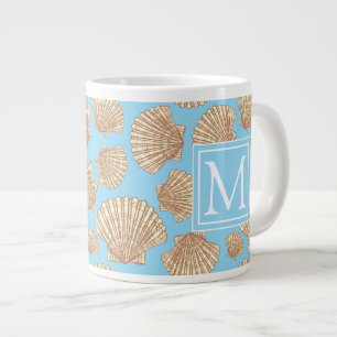 Vintage Style Seashell Pattern Add Your Initial Large Coffee Mug