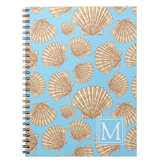 Vintage Style Seashell Pattern | Add Your Initial Notebook (Front)