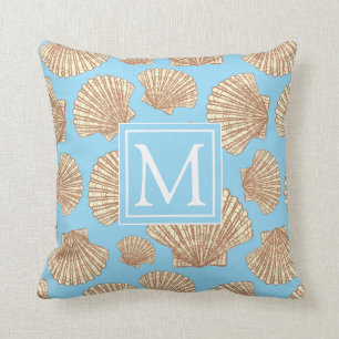 Vintage Style Seashell Pattern Add Your Initial Throw Pillow