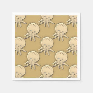 Vintage Style Sepia Baby Octopus Pattern Napkin