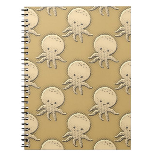 Vintage Style Sepia Baby Octopus Pattern Notebook (Front)