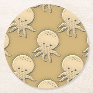 Vintage Style Sepia Baby Octopus Round Paper Coaster