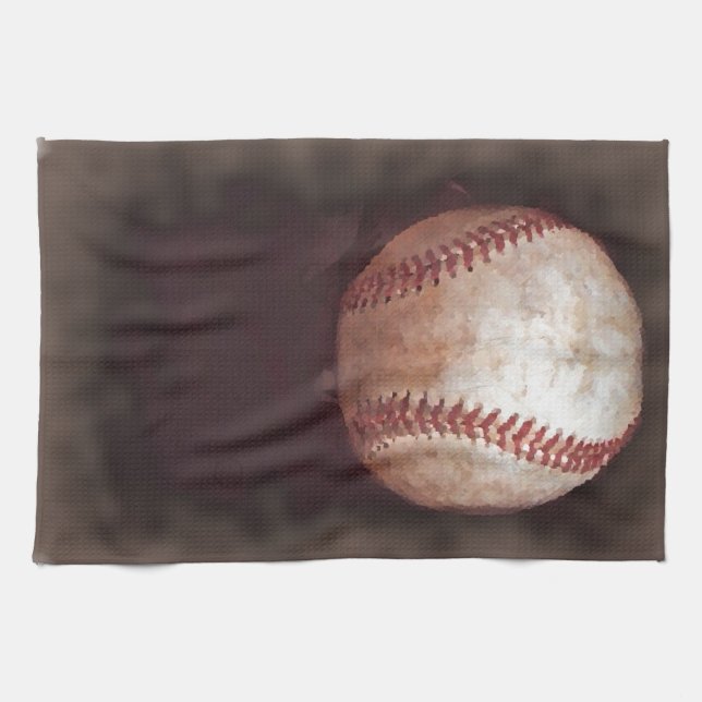 Vintage Style Sepia Baseball Artwork Kitchen Towel (Horizontal)
