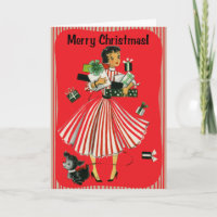 Vintage-Style Shopping Lady Christmas Card