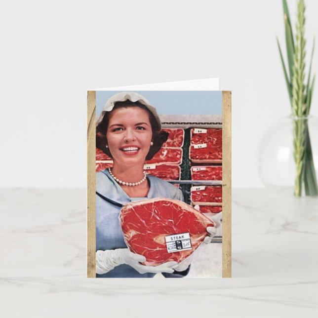 Vintage-Style "Showing Off a Steak" Note Card (Front)