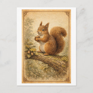 Vintage-Style Squirrel Illustration Postcard