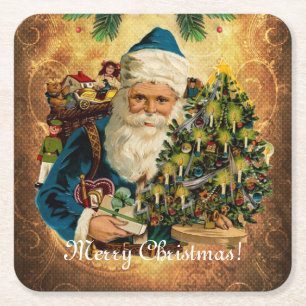 Vintage Style St Nicholas (Santa Claus) Christmas Square Paper Coaster