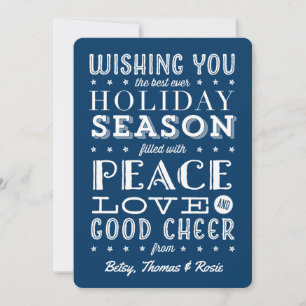 Vintage Style Stacked Type Holiday Navy Blue Card