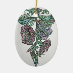 Vintage Style Stained Glass Morning Glory Ceramic Ornament