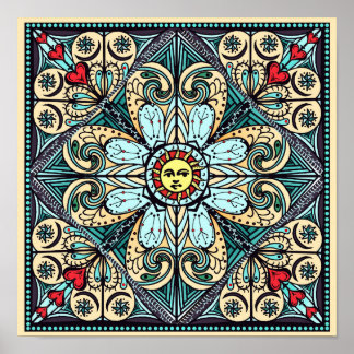 Vintage Style Sun Mandala Poster