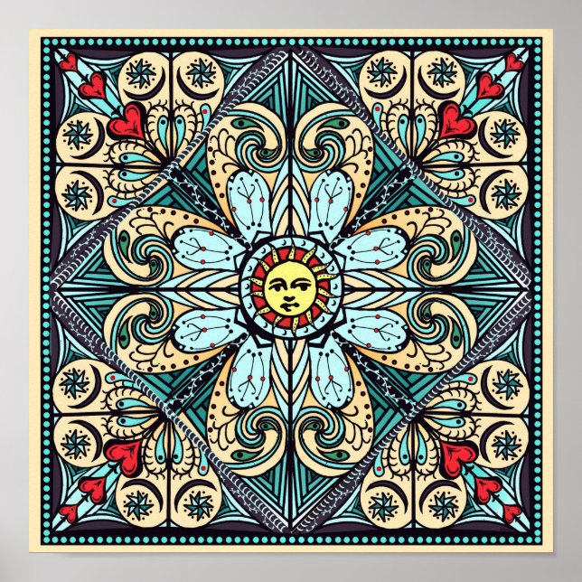 Vintage Style Sun Mandala Poster (Front)