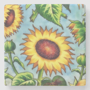 Vintage Style Sunflower Floral Art Marble Stone Coaster