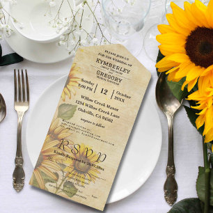 Vintage Style Sunflower in Yellow Cream Email All In One Invitation