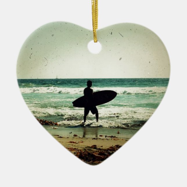 Vintage Style Surfer Silhouette Ceramic Ornament (Front)
