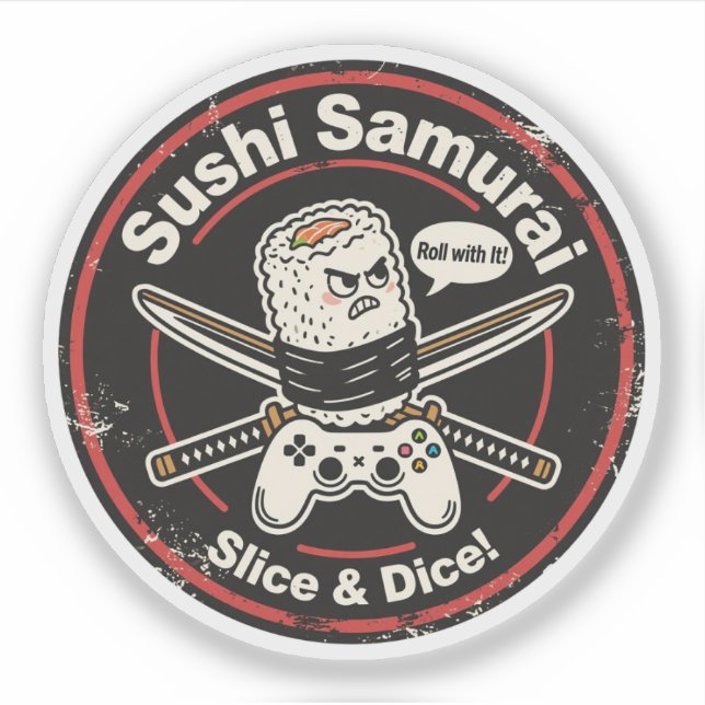 Vintage Style Sushi Roll with Controller & Katanas (Front)