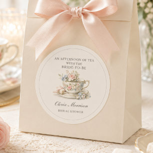 Vintage Style Tea Party Bridal Shower Classic Round Sticker