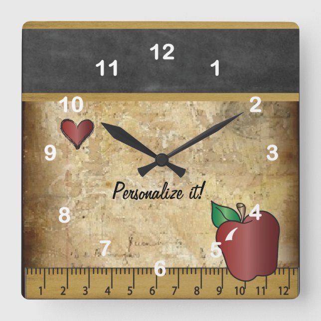 Vintage Style Teacher Chalkboard Square Wall Clock (Front)