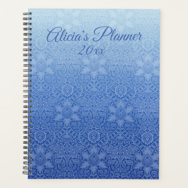 Vintage Style Texture Blue Ombre with Name Planner (Front)