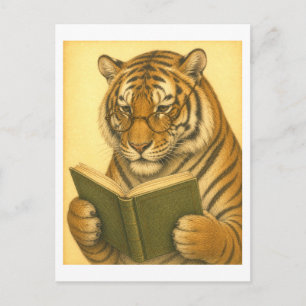 Vintage-Style Tiger Reading Postcard