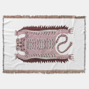 Vintage Style Tiger Rug Pattern Woven Fringed Throw Blanket