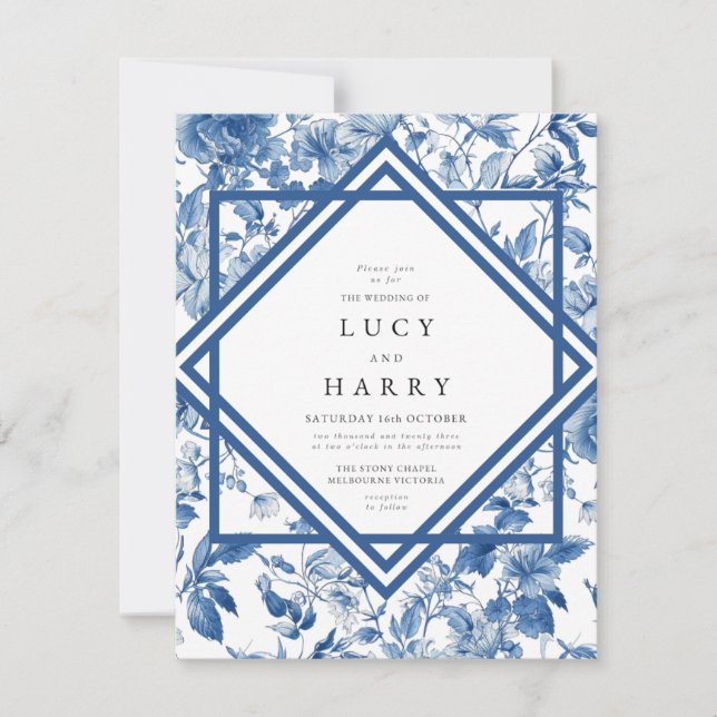 Vintage Style Toile Wedding Invitation with Botani (Front)