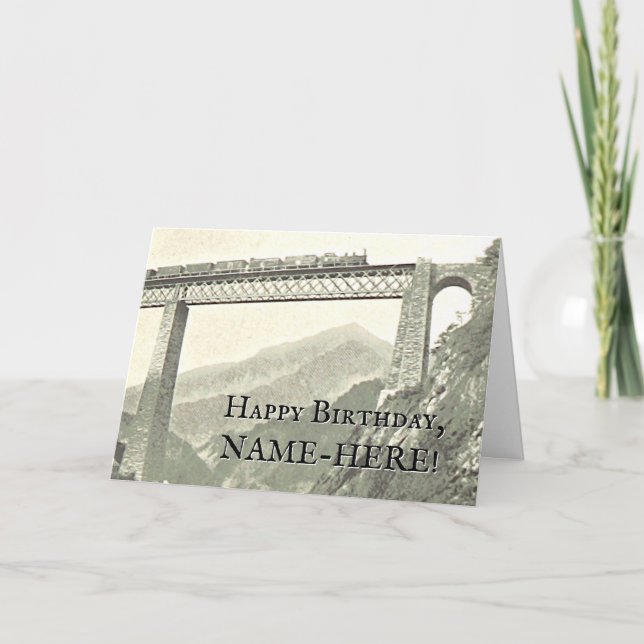Vintage Style Train on a Rail Bridge Card (Front)