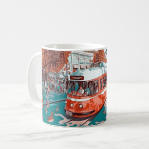 Vintage-style tram, likely inspired by Prague tram Coffee Mug