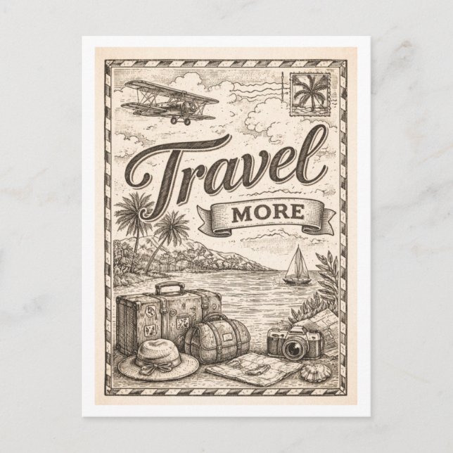 Vintage-Style "Travel More" Postcard (Front)