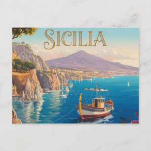 Vintage Style Travel Poster for Sicilia Italy Holiday Postcard
