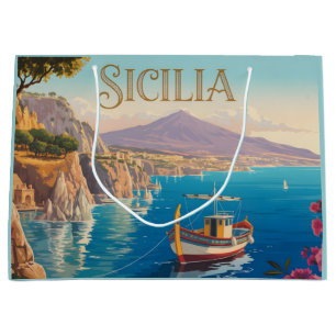 Vintage Style Travel Poster for Sicilia Italy Large Gift Bag