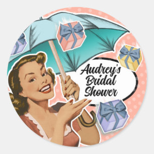 Vintage Style Umbrella Bridal Shower Favour Classic Round Sticker