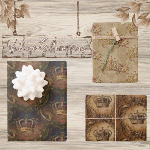 Vintage style victorian crown queen bee insect wrapping paper sheet