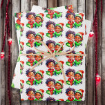 Vintage Style Watercolor Children Christmas Wrapping Paper Sheet<br><div class="desc">Beautiful little boy and girl African-American children nostalgic vintage vibes in green and red Christmas gift wrap.</div>